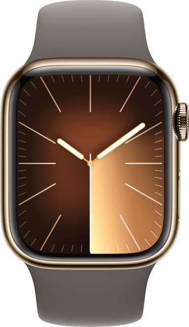 Apple Watch S9 41 mm GPS+CEL (kulta ruostumaton/harmaa Sport Band) M/L