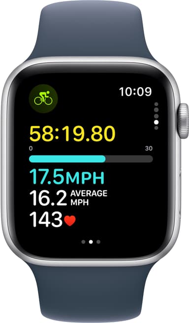 Apple Watch SE 2nd Gen 44mm LTE (hopea alu./m.sin. urheiluranneke M/L)