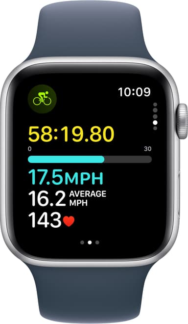 Apple Watch SE 2nd Gen 44mm GPS (hopea alu./m.sin. urheiluranneke M/L)