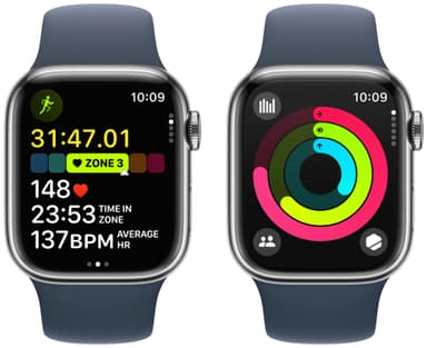 Apple Watch S9 45mm GPS+CEL (hopea SS/myrskynsininen Sport Band) S/M