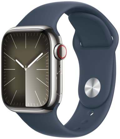 Apple Watch S9 41mm GPS+CEL (hopea SS/myrskynsininen Sport Band) M/L