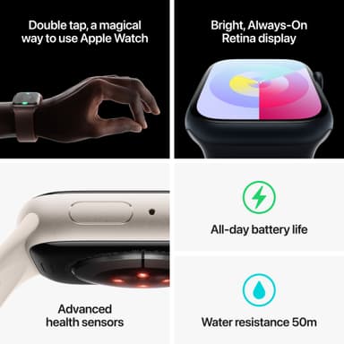 Apple Watch S9 45mm GPS+CEL (hopea SS/myrskynsininen Sport Band) S/M