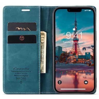 CASEME Retro lompakkokotelo iPhone 15 Prolle - Sininen
