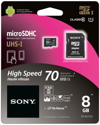 Sony Micro SD muistikortti 8 GB + adapteri