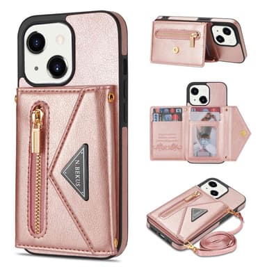SKALO iPhone 15 PU-nahkainen Suojakuori Lompakolla - Pinkki