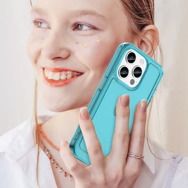 SKALO iPhone 15 Pro Läpinäkyvä TPU Metal Buttons Suojakuori - Turkoosi