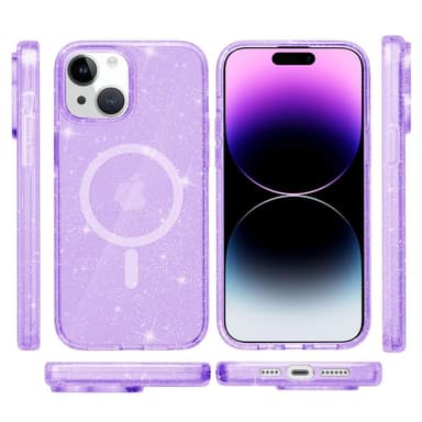 SKALO iPhone 15 Glitter Magnetic Ring TPU Suojakuori - Violetti