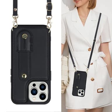 SKALO iPhone 15 Pro PU-nahkainen Suojakuori Lompakolla - Musta
