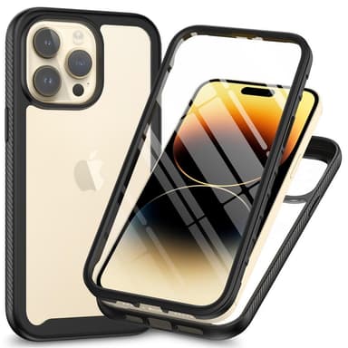SKALO iPhone 15 Pro Max Iskunkestävä Clear Hybrid Suojakuori + suojakalvo - Musta