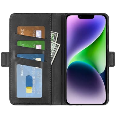 SKALO iPhone 15 Plus Premium Wallet Lompakkokotelo - Musta