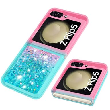 SKALO Samsung Z Flip5 Juoksuhiekka Glitter Sydämet TPU kuori - Pinkki-Turkoosi