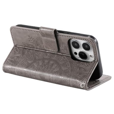 SKALO iPhone 15 Pro Mandala lompakkokotelo - Harmaa
