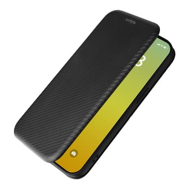 SKALO iPhone 15 Carbon Fiber Lompakkokotelo - Musta