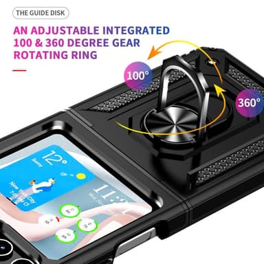 SKALO Samsung Z Flip5 Armor Hybridi metallirengas kuori - Musta