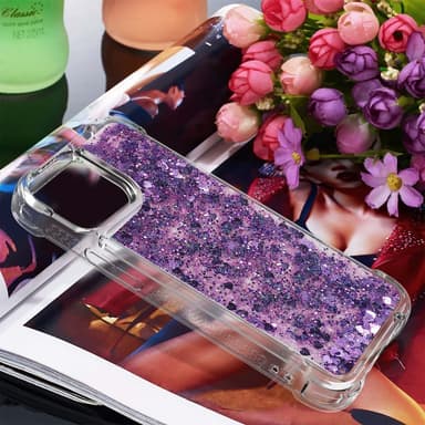 SKALO iPhone 15 Pro Juoksuhiekka Glitter Sydämet TPU kuori - Violetti