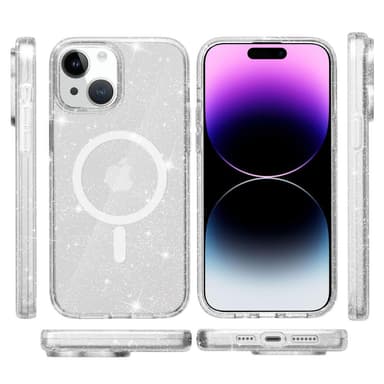 SKALO iPhone 15 Glitter Magnetic Ring TPU Suojakuori - Valkoinen