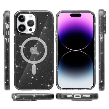 SKALO iPhone 15 Pro Max Glitter Magnetic Ring TPU Suojakuori - Musta
