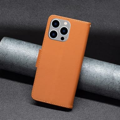 SKALO iPhone 15 Pro Max Litchi Lompakkokotelo - Ruskea