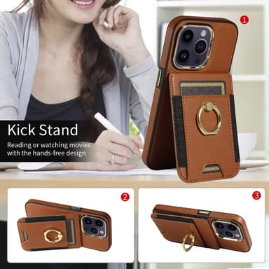 SKALO iPhone 15 Pro PU-nahkainen Suojakuori Lompakolla - Ruskea