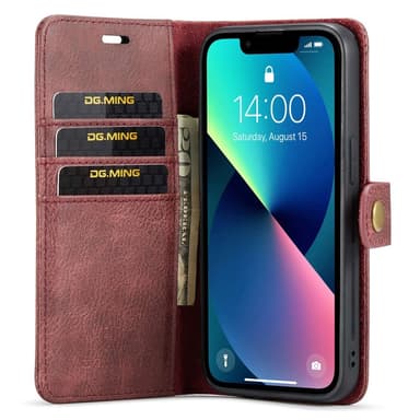 DG MING iPhone 15 2-in-1 magneetti lompakkokotelo - Punainen