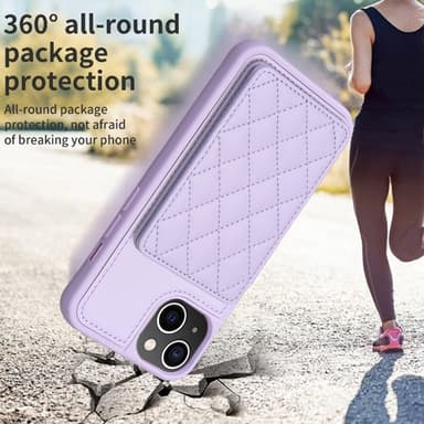 SKALO iPhone 15 Tikattu Suojakuori Lompakolla - Violetti