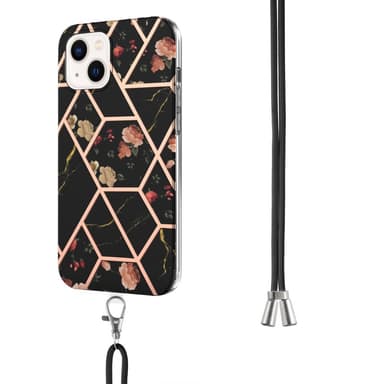 SKALO iPhone 15 Marmorinen Mobiilikauluksen suojakuori - Musta-Keltainen