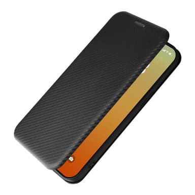 SKALO iPhone 15 Pro Carbon Fiber Lompakkokotelo - Musta