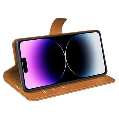 SKALO iPhone 15 Pro Max Lompakkokotelo PU-nahkaa - Vaaleanruskea