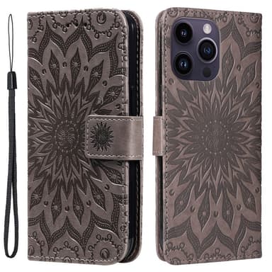 SKALO iPhone 15 Pro Max Mandala lompakkokotelo - Harmaa