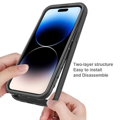 SKALO iPhone 15 Pro Max Iskunkestävä Clear Hybrid Suojakuori + suojakalvo - Musta