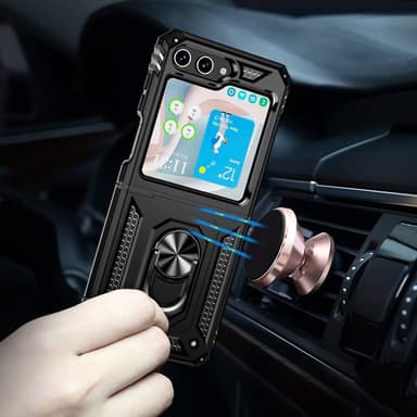 SKALO Samsung Z Flip5 Armor Hybridi metallirengas kuori - Musta