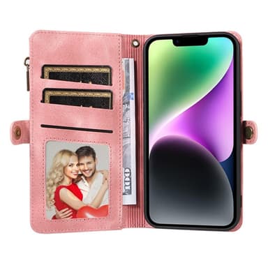 SKALO iPhone 15 Big Wallet 11-lokeroa Lompakkokotelo - Pinkki
