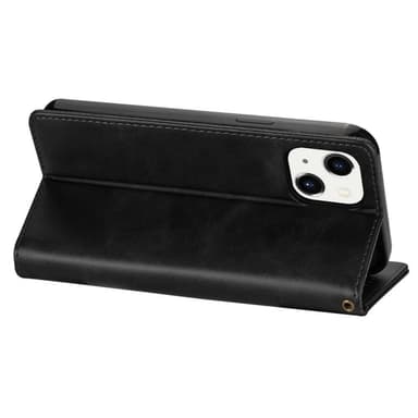 SKALO iPhone 15 Plus Lompakkokotelo PU-nahkaa vetoketjulla - Musta
