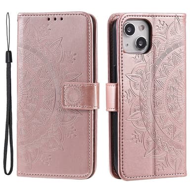 SKALO iPhone 15 Mandala lompakkokotelo - Ruusukulta