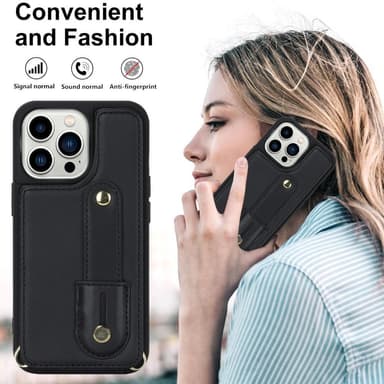 SKALO iPhone 15 Pro PU-nahkainen Suojakuori Lompakolla - Musta