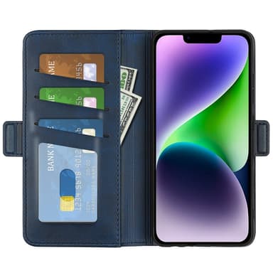 SKALO iPhone 15 Plus Premium Wallet Lompakkokotelo - Sininen