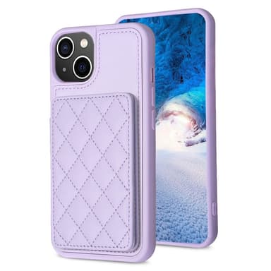 SKALO iPhone 15 Tikattu Suojakuori Lompakolla - Violetti