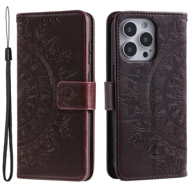 SKALO iPhone 15 Pro Mandala lompakkokotelo - Ruskea