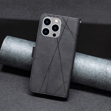 iPhone 15 Pro Max BINFEN COLOR Kohokuvioitu Lompakkokotelo - Musta