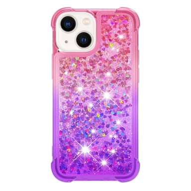 SKALO iPhone 15 Plus Juoksuhiekka Glitter Sydämet TPU kuori - Pinkki-Violetti