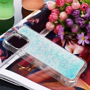 SKALO iPhone 15 Pro Juoksuhiekka Glitter Sydämet TPU kuori - Turkoosi