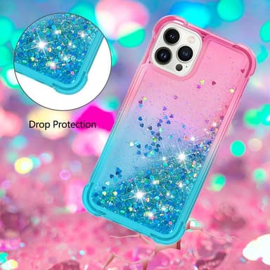 SKALO iPhone 15 Pro Max Juoksuhiekka Glitter Sydämet TPU kuori - Pinkki-Turkoosi