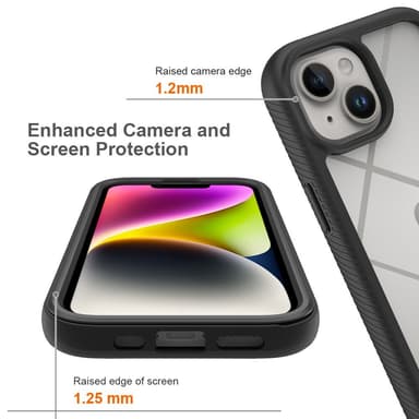 SKALO iPhone 15 Iskunkestävä Clear Hybrid Suojakuori + suojakalvo - Musta