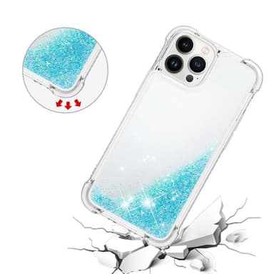 SKALO iPhone 15 Pro Juoksuhiekka Glitter Sydämet TPU kuori - Turkoosi