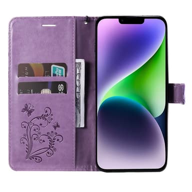 SKALO iPhone 15 Plus Mandala Butterfly lompakkokotelo - Violetti