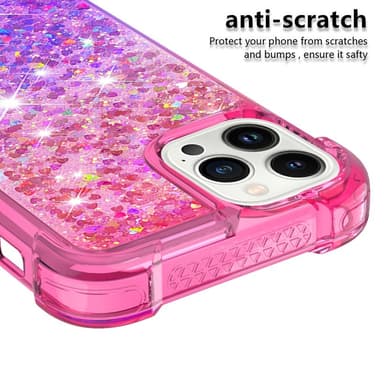 SKALO iPhone 15 Pro Max Juoksuhiekka Glitter Sydämet TPU kuori - Pinkki-Violetti