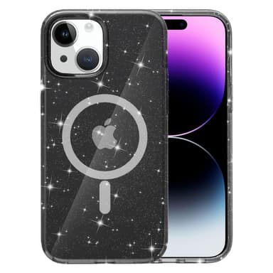 SKALO iPhone 15 Glitter Magnetic Ring TPU Suojakuori - Musta