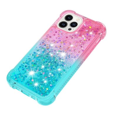 SKALO iPhone 15 Pro Max Juoksuhiekka Glitter Sydämet TPU kuori - Pinkki-Turkoosi