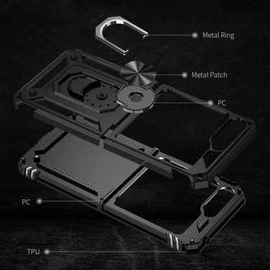 SKALO Samsung Z Flip5 Armor Hybridi metallirengas kuori - Musta
