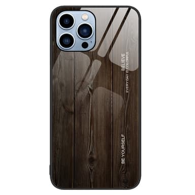 SKALO iPhone 15 Pro Max Wood karkaistu lasi TPU-suojakuori - Musta